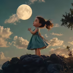 a little girl looking up at the moon