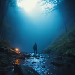 a person standing on top of a stream