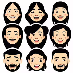 a set of face expressions in cartoon style,a man and woman are showing different facial expressions