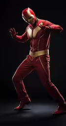 a person dressed in a red outfit and flash costume