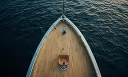 the front of a boat on the water with its head turned