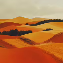 a lone tree stands in the foreground between several dunes