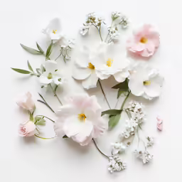 large white and pink flowers arranged on a white background