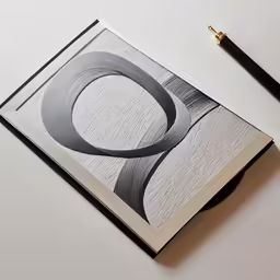 the pen is next to an open book with a design on it