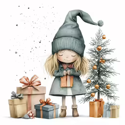 a little girl is next to a tree
