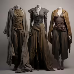 several different clothing types in mannequins with coats on them
