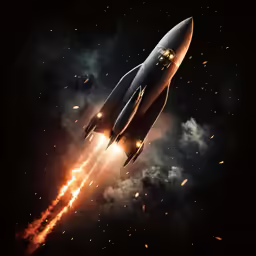 a close up of a rocket flying through the sky