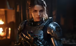 an image of a woman in robot suit looking at the camera
