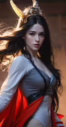 a women dressed up like a warrior with her arms behind her