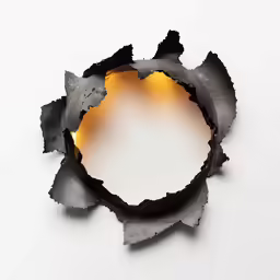 a circle of black and white objects with yellow light