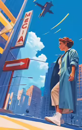 a woman standing on the side of a building