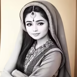 a woman in indian attire with long hair