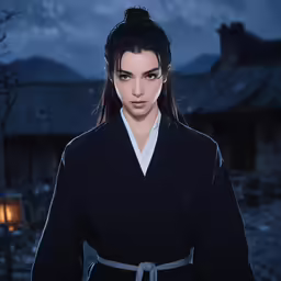 a woman in black is standing outside