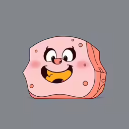 a cartoonish piece of meat with a surprised face