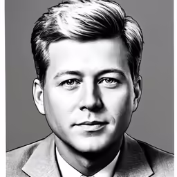 a black and white photo of a man in a suit