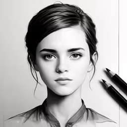 a pencil drawing of a woman with brown hair