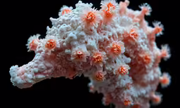 a coral with pink and white corals is shown in an aquarium