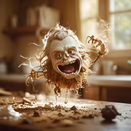 a creepy doll sitting on top of a table