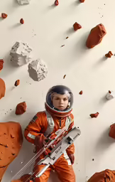 an astronaut in an orange space suit and helmet