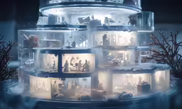 a display of people in the middle of a room