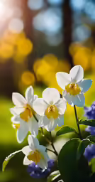 white and yellow flowers are near many other flowers