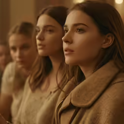 three young women looking ahead with eyes closed