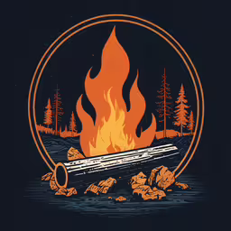 firewood and logs surrounded by trees on an orange and blue background,a t - shirt that says no one is on fire