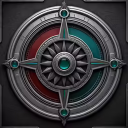 a metal compass that is on top of a black wall