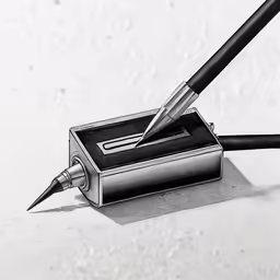 the fountain pen is laying on the small box
