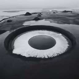 an art piece sits in the water near shore