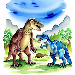 dinosaur family is in the field playing with each other