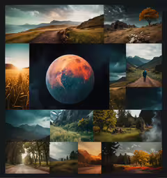 a collage of images showing the various scenes in a scene,many images of an earth being taken in multiple photographs