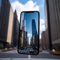 the reflection of several skyscrapers in the side mirror