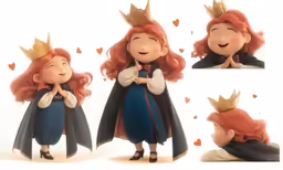 three figures with crowns and clothes, one of them as a princess