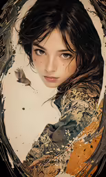 a girl in a messy photo is seen with a bird