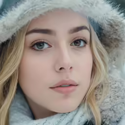 a close up of a woman with a fur collar