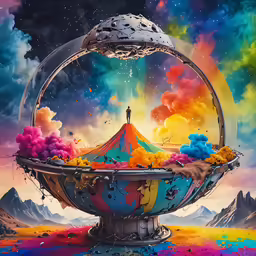 a carnival with a space themed display on it