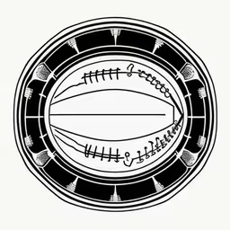 a black and white image of an image of a football,a circle with a football and the words football written on it,the seal of a boat with writing and an american flag,a round black and white sign with football written on it,an old time football logo with the word sports written in it
