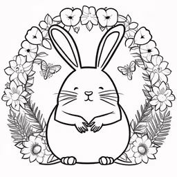 a rabbit with floral decorations around him