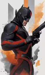 an artistic drawing of a person with a gun and wearing a costume