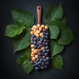 a decorative bottle hanging with several fruits on it