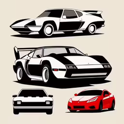 three different types of cars on a white background,a set of three artfully designed cars