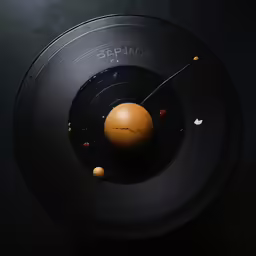 an orange floating in a black circle with the words nasa on it