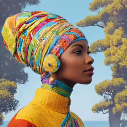 a painting with a head scarf and a headscarf on top