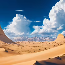 clouds cover the sky over sand dunes and mountain ranges
