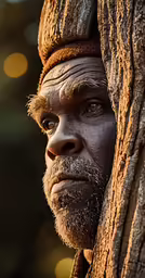 a man is standing next to a tree