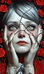 the woman has her hands on her face