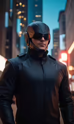 a man wearing a leather outfit, goggles, and helmet