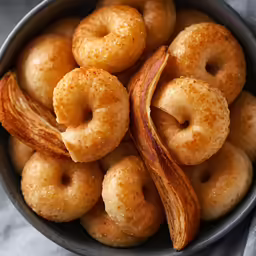 breakfast bites with eggs, bacon, and sweet pastry
