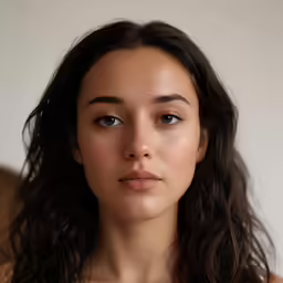 the woman with brown hair has brown spots on her face
